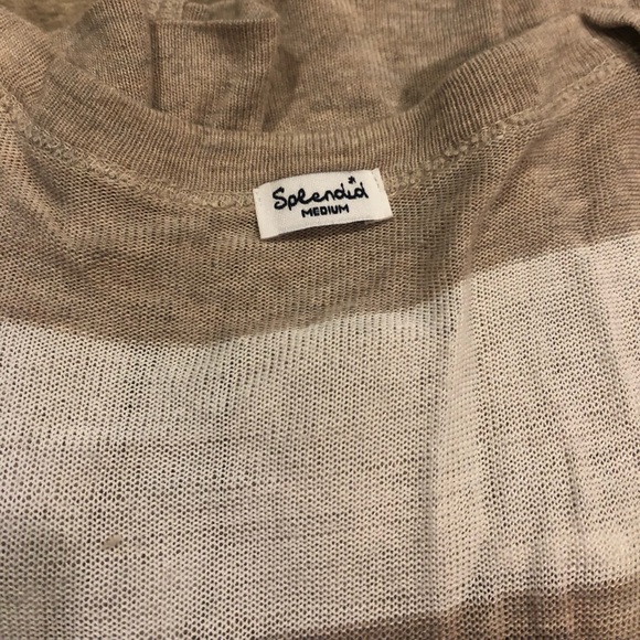 Splendid Neutral Beige and Cream Striped Deep V-neck Sweater Size: Medium - Picture 4 of 5